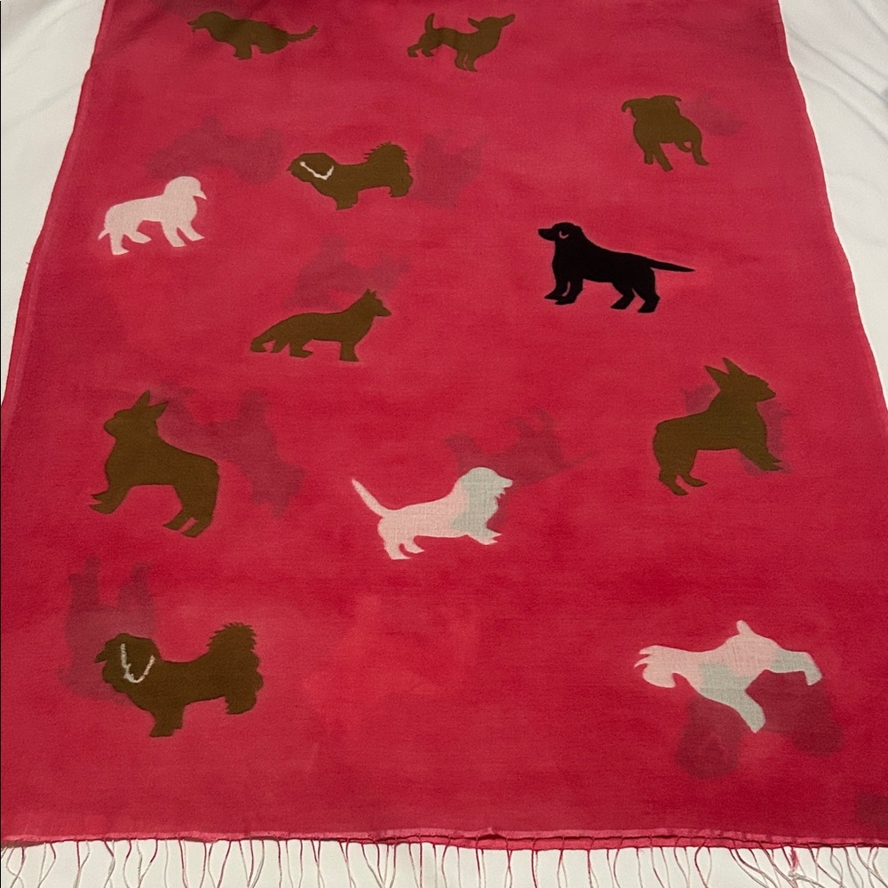 Barbara Arnett 80% Cashmere & 20% Silk Dog Patterned Red Scarf like new